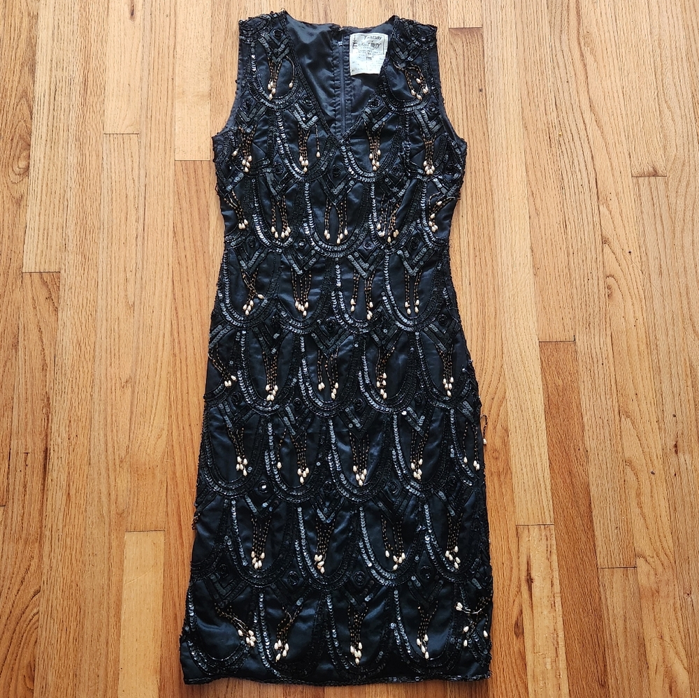 Vtg Sister Max Made by Samagh’s Black Beaded Sequin Dress Sz. S/M
